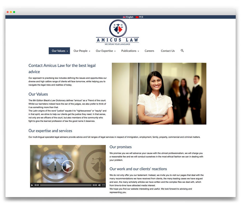 Amicus Law - Responsive Multi-lingual WordPress website